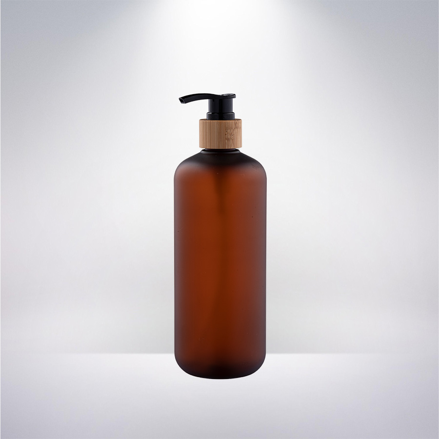 500ml PET Boston Round 24410 Máy bơm kem lót cổ áo bằng tre